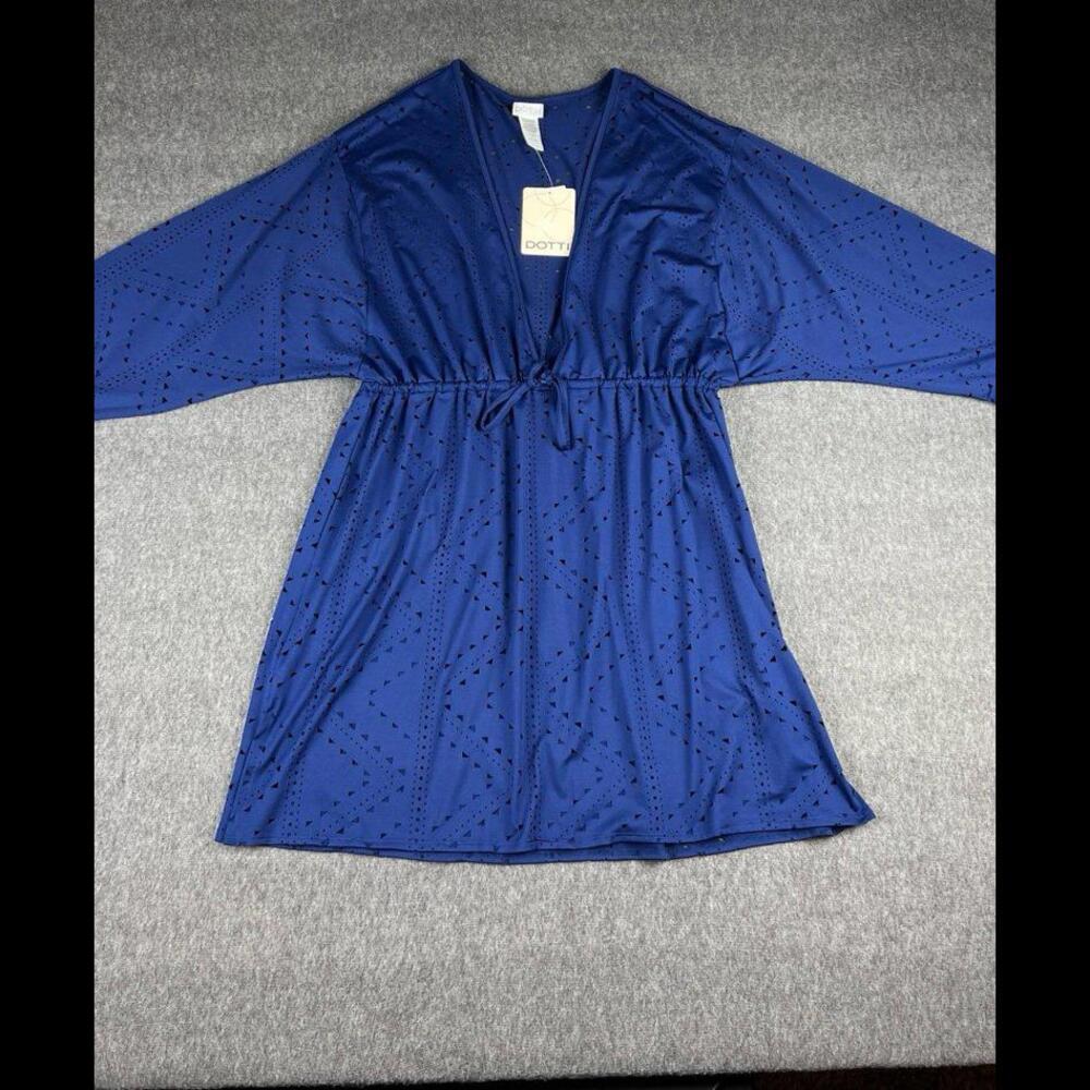 Dotti Blue Flares 3/4 Long Sleeve Blue Scrunch‎ Middle Dress Sz Medium